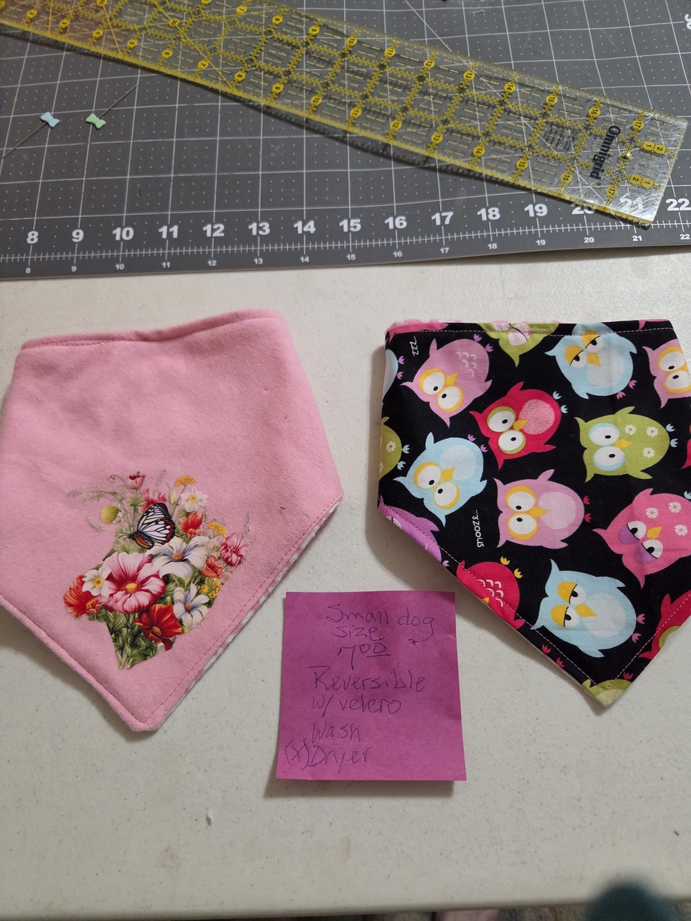 Reversible Pet Bandana - Pink Floral & Black Owl Prints